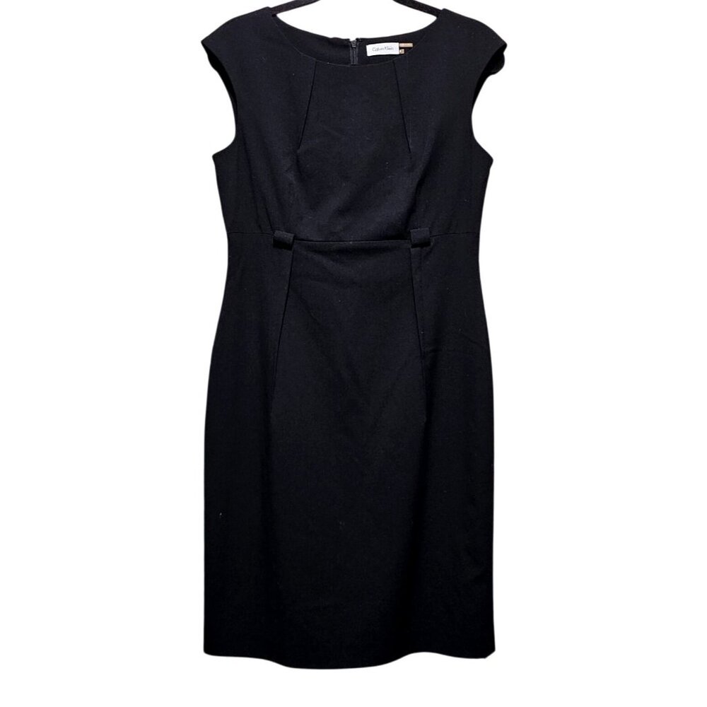 Calvin Klein Black Sleeveless Sheath Dress Size 8 With Back Zipper Closure & Bow